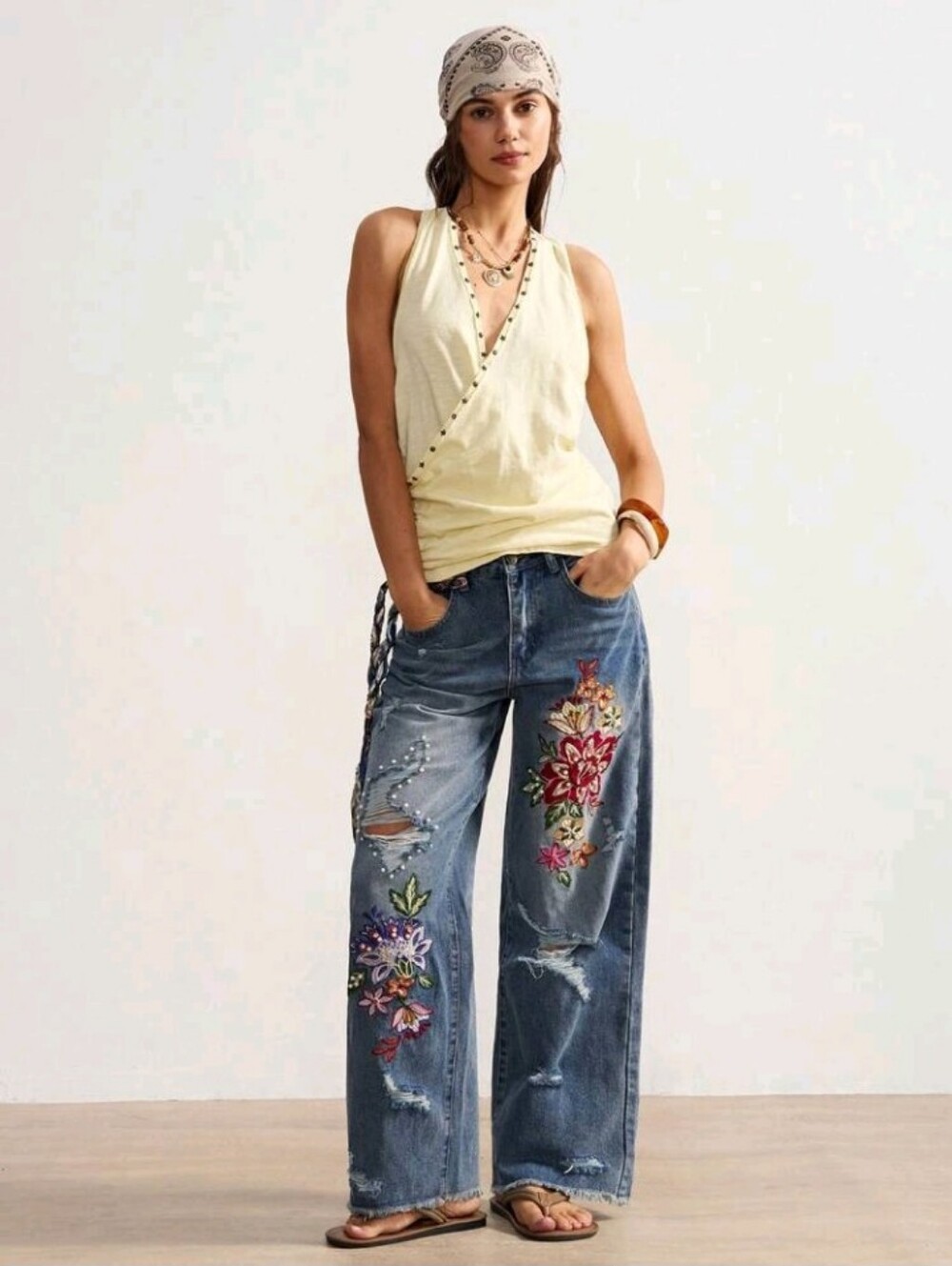 BOHO Countryside Vacation Style Casual Woven Embroidered Beaded Loose Women - Picture 5 of 7